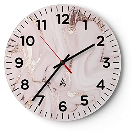 ARTTOR Moderne Wanduhr 30x30cm Rund Glasuhr Abstrakt Pastell - 4799 | Marmor Verschüttet Rosa Glas Analog Wanduhr Lautlos Wanddekoration Wohnzimmer Küche Wanddeko Küchenuhr Geräuschlos ARTTOR