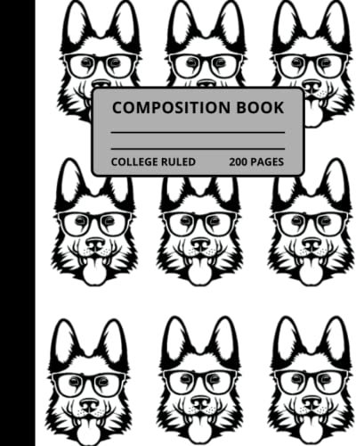 German Shepherd Composition Notebook: GSD College Ruled Lined Journal, Black and White