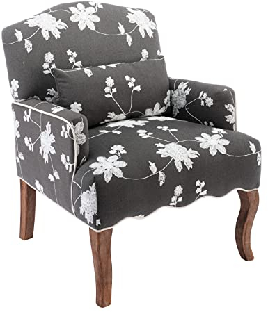chairus Leinen Einzelsofa Sessel Retro Bedruckt Armlehnstuhl Polsterstuhl für Wohnzimmer Moderner Longuesessel mit Holzbeinen (Grau)