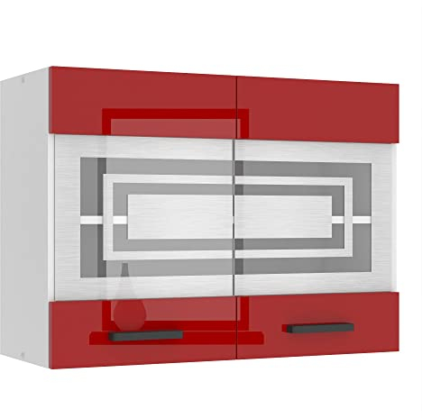 Belini Hängeschrank Küche, Küchenschränke SGW. Breite 80 cm. Oberschrank mit 2 Türen, Küchenhängeschränke, Wandschrank Hängend, Rot Hochglanz