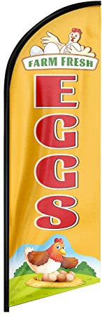 FSFLAG Farm Fresh Eggs Swooper-Flagge, 2,4 m, Bauernhof, frische Eier, Werbung, Federflagge, Bauernhof, frische Eier, Banner, Schilder für Unternehmen und Ladenfronten (nur Flagge)