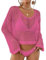 Bsubseach Femmes Crochet Crop Top Plage Maillot De Bain Cover Up Manches Longues Hollow Out Maillot De Bain Cover Ups Tenues D’éTé Rose Rouge