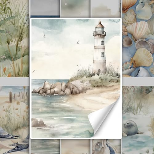 GRAZDesign Fliesenaufkleber Bad & Küche, maritim Strand mit Möwen Watercolor, Klebefliesen selbstklebend - 20x25cm / 10 Stück