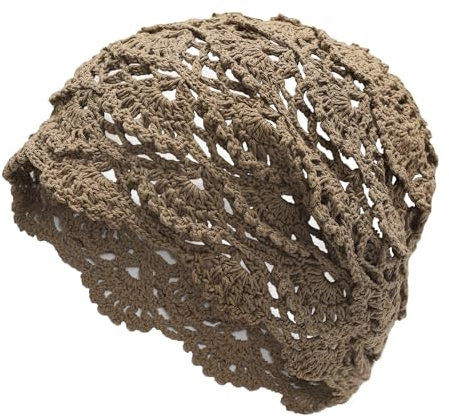 ZLYC Damen Sommer Strickmützen Handgemacht Häkelmütze Slouch Beanie Mütze(Gestricktes Tan),Einheitsgröße