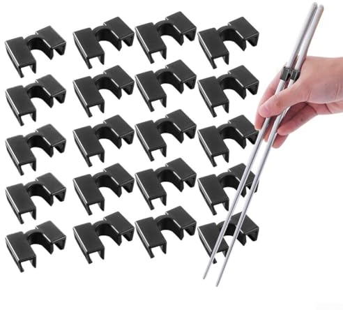 20pcs Reusable Chopstick Helpers Plastic Training Chopstick Hinges Connector Practice Chopsticks Easy Use For Beginners Trainer Black