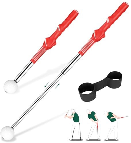 KALAUTO Golf Grip Swing Training Aid - Retractable Click Club Trainer Indoor Practice Warm Up Stick Flexible Telescopic Short Tempo Sound Release Trainer Devices with Swing Practice Strap