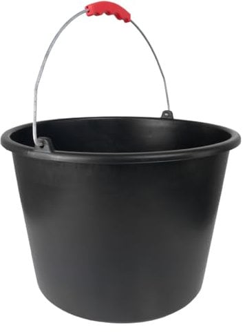 Baueimer 16 Liter mit Skala | Mörteleimer Kübel | Wassereimer für Baustelle und Garten | mit rotem bequemem Griff | Mörtelkübel (5 Stück, 16 Liter)