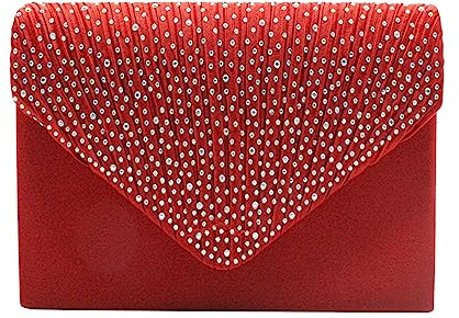 Aigner Taschen Damen Blau Große Damen-Clutch-Tasche für den Abend, Satin, Brautschmuck, Diamante, Party, Abschlussball, Umschlag Yoga Mit Taschen (Red, One Size)