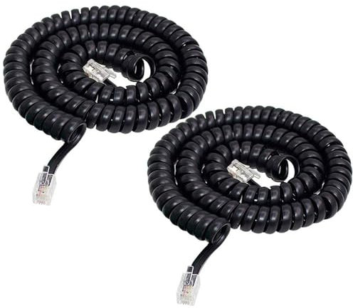 HAWAKA Cavo telefonico, RJ9 (4P4C), cavo a spirale, cavo telefonico per telefono fisso di casa, ufficio, 2PC non rivestito 10Feet, connettore per telefono nero