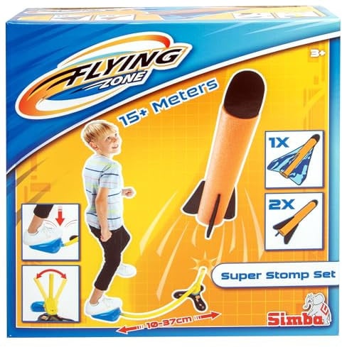 Simba- Super Stomp Set Volador, Lanzador Ajustable, accionamiento de Aire, con 2 Cohetes y 1 avión, Cada uno de 20 cm de Longitud, a Partir de 3 años (107206198)