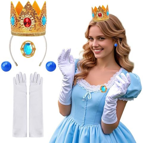 ASFWAGQ Prinzessin Peach Kostüm Set Rosa Prinzessinnenkostüm Von Princess Peach Mit Krone Handschuhe Dress up Für Frauen Mädchen Karneval Halloween Cosplay Dekoration Tanzpartys Rollenspiele