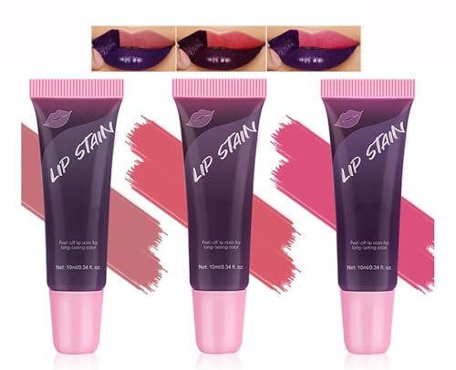 3PCS Peel Off Lip Liner Lip Stain Tattoo,Waterproof and Transfer Proof Pink Lip Tint, Matte Finish Peel Off Lip Gloss,Non-stick Cup Liquid Lipstick Nude Lip Gloss for Women