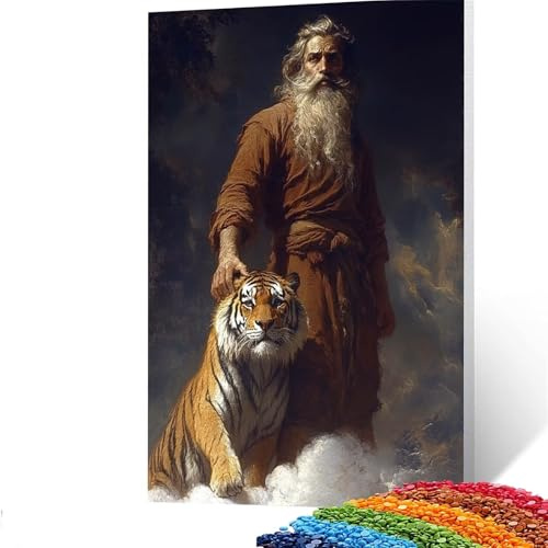 5D Diamond Painting Kinder Tiger, DIY Diamant Painting Bilder Odin, Bastelset Erwachsene Enthält Ein Komplettes Set Diamond Painting Zubehör für Deko Wohnzimmer,Geschenk für Frauen 100 x 135 cm GYL566