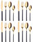 Juego de cubiertos de acero inoxidable de 16 piezas, con cuchillo, tenedor, cuchara y cucharilla de acero inoxidable 18/8, pulido espejo, apto for lavavajillas (oro negro).