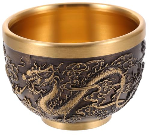 GALPADA Vintage Style Dragon Pattern Copper Tea Cup Decorative Household Tea Mug Embossed Design Convenient Wine Cup Copper Decorative Item