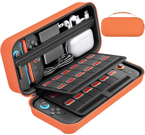 daydayup Switch 2 Carry Case Compatible with Nintendo Switch 2, with 24 Games Cartridges Protective Hard Shell Travel Carrying Case Pouch for Switch 2 Console & Accessories (Orange, Nintendo Switch 2)
