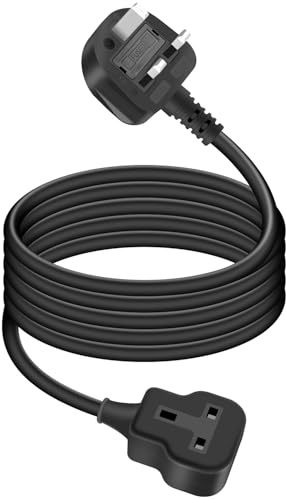 GELRHONR 1M Single Extension Lead,Short Extension Lead,UK 90 Degrees 3Pin Plug Male to Female Heavy Duty Power Cable with Fused,13A/250V for Home, Office Appliances,Travel&Indoors(Black)
