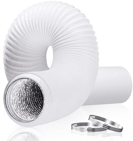 HG PLVTII Tubo Flexible Ventilación 100mm PVC con 2 Abrazaderas, 5m Conducto Aire 10 cm para Extractor Baño, Tubo Aire Acondicionado Portatil, Grow Tent, Sistema Ventilación, Blanco