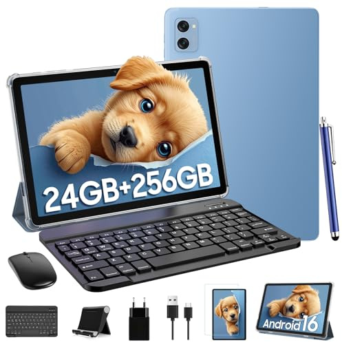 TABWEE Android 16 Tablette avec Clavier et Stylet, 24 Go+ 256 Go (4To TF) | Idéal Pour Études et Loisirs, Octa-Core, Widevine L1, Tablette 10 Pouces, Gemini AI, GPS, Face ID -Bleu (Garantie de 4 Ans)