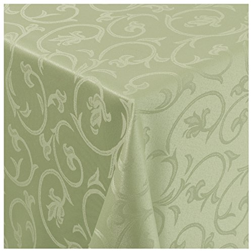 Tischdecke Damast Stoff Barock Tulpen Tischtuch Bügelarm eckig 80x80 cm in Lind-Grün mit umgenähtem Rand Premium Qualität