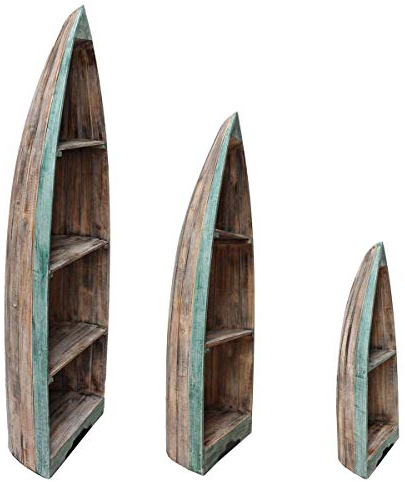 Oriental Galerie Boot Regal Wandregal Standregal Aufbewahrung 95 cm Albesia Holz Braun Grün Nr. 6