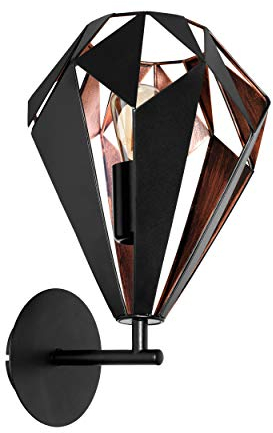EGLO Wandlampe Carlton 1, Vintage Wandleuchte, Wandbeleuchtung aus Metall in Schwarz und Kupfer, E27 Fassung