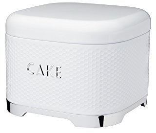 KitchenCraft Lovello Textured Cake Storage Tin with Geometric Hexagon Pattern, 26 x 26 x 19 cm (10 x 10 x 7.5) - Ice White