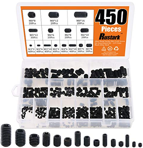 Rustark Juego de 450 tornillos hexagonales M3/M4/M5/M6/M8 con cabeza hexagonal, kit surtido con unidad hexagonal interna, acero de aleación negro clase 12.9