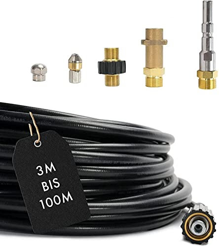 M&M Smartek - Set-6 Manguera de limpieza de tuberías para Kärcher Kränzle NILFISK ALTO HD 1/8 M22 x 1,5 IG & bayoneta & adaptador KEW &, 2 boquillas 63900290 & 57630400