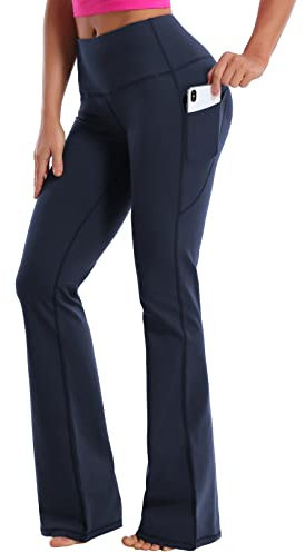 BUBBLELIME 73,7 cm/78,7 cm/83,8 cm/88,9 cm/94 cm. Damen-Stiefelbein/breite Beine, hohe Taille, Yogahose, Bauchkontrolle, Bootcut, Workout, ausgestellte Taschen, Seitentaschen_dunkelmarineblau, S