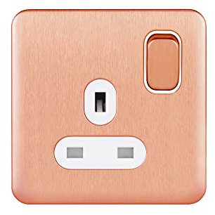 Schneider Electric Lisse Screwless Deco - Switched Single Power Socket, Double Pole 13A, GGBL3010DWLCS, Light Copper with White Insert