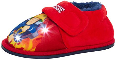 Fireman Sam Jungen-Hausschuhe, blinkend, für Kinder, einfach zu befestigen, mit Fell gefüttert, rot, 20 EU