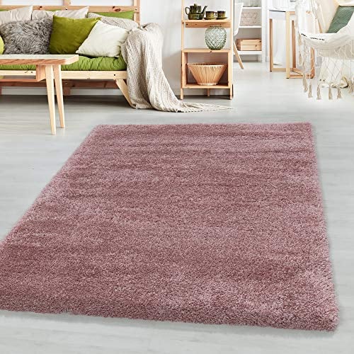SIMPEX Teppich Wohnzimmer 140 x 200 cm Hochflor Teppich Rosa Moderne Einfarbig Design - Schlafzimmer Teppich Pflegeleicht Extra Weich Extra Flauschig - Carpet Living Room Deko