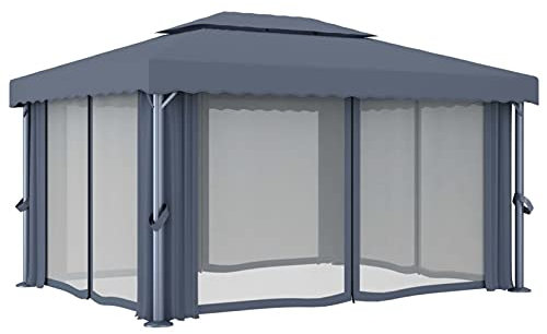 Tidyard Garten Pavillon Camping Vorzelt mit Vorhang 4x3 m Gartenbauten Pavillons und Partyzelte Aluminium Mit Dach und Seitenw?nde,Doppeldachdesign Dach Partyzelt Pergola Anthrazit Aluminium