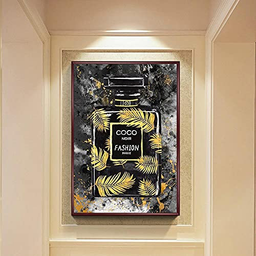 SYXBEIVK Mode moderne noir et or Paris bouteille de parfum toile peinture affiche mur Art déco peinture chambre décoration de la maison-60x80cm-pas de cadre