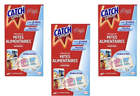 Catch Expert Anti-Mites Alimentaires – Pièges Détecteurs Mâles & Femelles – sans Insecticide – Lot de 3 Étuis de 77 g