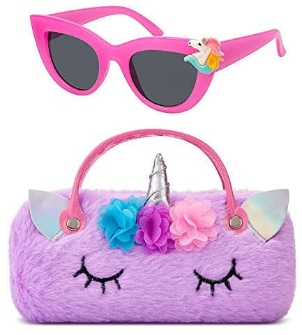 Hifot Einhorn Brillenetui Hardcase mit Sonnenbrille, Süße Unicorn Dekoration Polycarbonat Kinder Brille, Brillenetui mit Griffen für Mädchen Junge