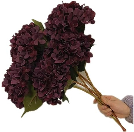 Hortensien-Blumenzweig im Retro-Stil, künstliche Hortensien, Makrophylla, für Hochzeit, Tafelaufsätze, Zuhause, Party, Blumenarrangement (Dunkelrot), 5 Stück
