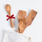Darido Bois d'olivier lot de 3 ustensiles de cuisine avec petite extra cuillère - 30 cm - Fait main - Résistant à la chaleur - Cuillère, longue spatule courbée, spatule massive et une petite cuillère