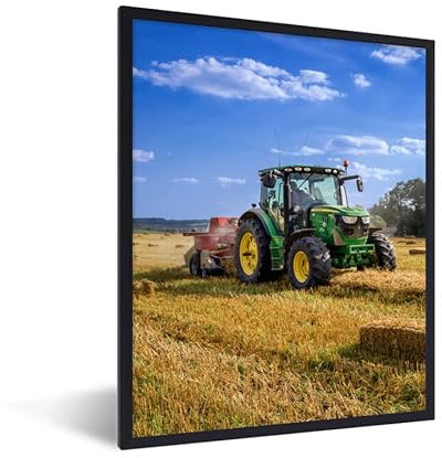 MuchoWow Poster Bilder Wanddeko Deko Wohnzimmer 30x40 cm Traktor - Bauernhof - Heu - Feld - Sonne - Landleben