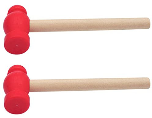 SAFIGLE 2Pcs Mini Wooden Hammers:Kids Red Mallets Gavel Toy Early Learning Hand-Eye Coordination - Small Hammers for Chocolate Breakable Mold Pretend Educational Props