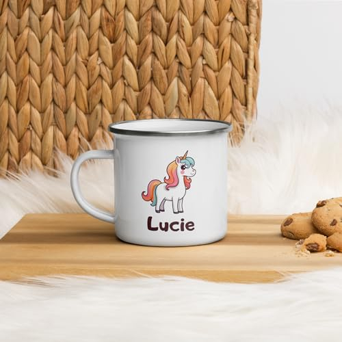 Chatcripant Tasse Personnalisable Prénom Enfant Fantaisie Mug Petite Fille Garçon Gobelet Verre Métal Acier Céramique Déjeuner Cadeau Noël Anniversaire (Licorne)