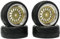KINGCOO RC Autoreifen und Räder Set, 4Stück 64mm Gummireifen und Kunststoffbeschichtung Felge 12mm Sechskant für 1/10 RC On Road Touring Racing Drift Autoreife (Gold/Silber, Einpresstiefe 3MM)
