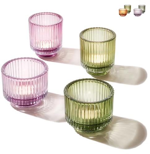 Praknu Portavelas de Cristal Colores para Velas de Te - 4 Portavelas Grande para Decoración de Mesa - Resistentes & Ideal para Velas Decorativas, Hogar, Bodas