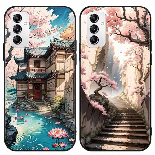 2 Stück Handyhülle für Samsung Galaxy A14 5G Hülle 6.8'', Anime Japanische Kirschblüten Manga Anime künstlerische Ästhetik mit Motiv Designs Case Schutzhülle Stoßfest TPU Weich Ultra Dünn Cover -05