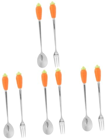 Toyvian 8 Piezas y Tenedor De Zanahoria Tenedor De Frutas Cubiertos Tenedor De Pascua Cucharas De Postre Utensilios De Bebe Tenedores De Cena Niño Cerámica Metal Cuchara De Arroz