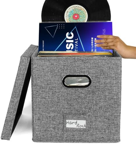 Scatola Portadischi In Vinile - Contenitore Per Dischi Organizzatore Di Dischi, Scatola Portadischi Impilabile | Porta LP Sicuro Con Coperture, Tasca Con Etichetta Trasparente, Elementi Essenziali Per