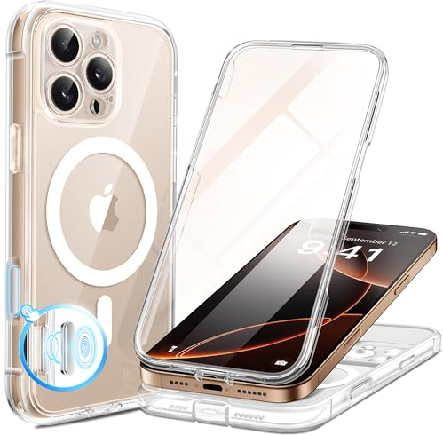 BERFY for iPhone 16 Pro Max Case, Compatible with MagSafe, Transparency | Built-in Screen Protector, Full Camera Protection, Shockproof Full Body Magnetic Clear Phone Case 6.9