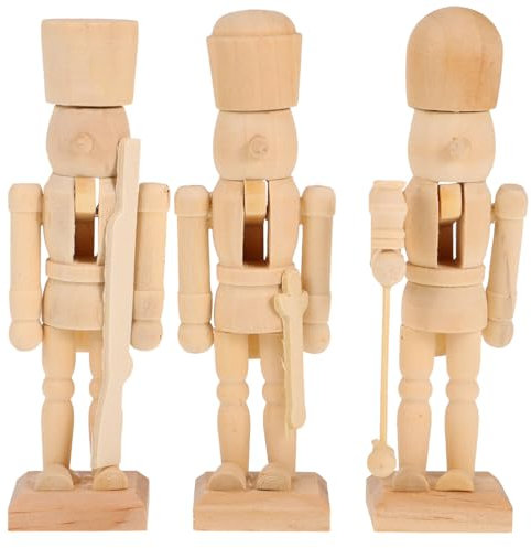 JOINPAYA 3 Soldatini Schiaccianoci In Legno Non Verniciati Di Natale: Soldatino Schiaccianoci In Legno In Noce Per Decorazioni Natalizie Motivo Casuale