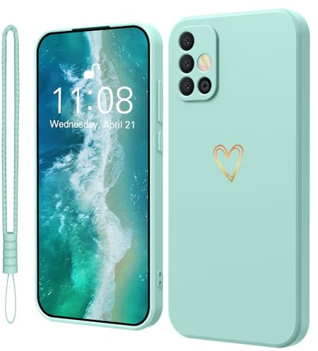 Mitetabo Hülle für Handyhülle Samsung Galaxy A51 5G Silikon mit Gold Liebesherz,Samsung A51 Hülle Dünn Gold Love Schutzhülle Slim Kratzfeste Rundumschutz Case für Samsung Galaxy A51 MintGrün
